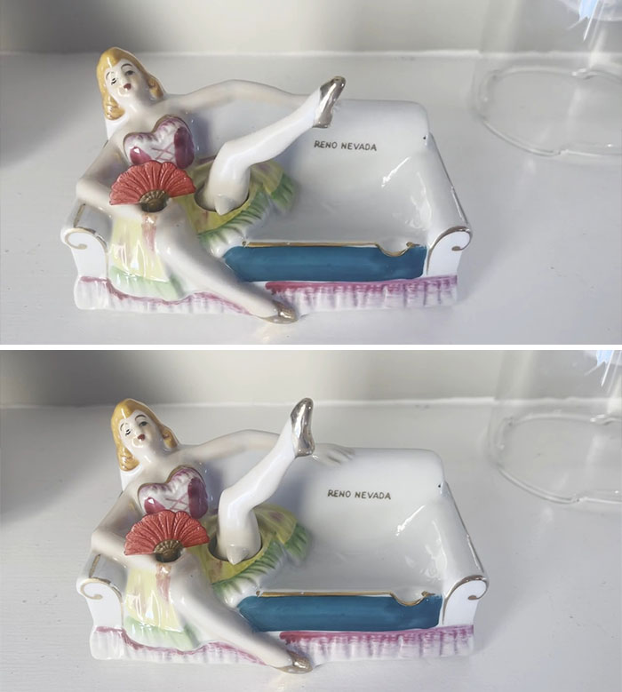 This Ashtray Lady Moves Her Leg When A Hot Cigarette Is Present