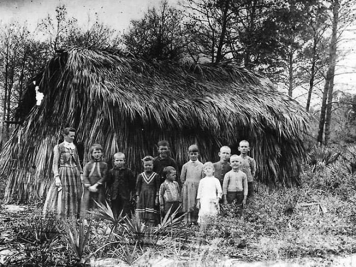 Teacher Tantie Huckabee At The Palmetto-Covered One-Room School Near Taylor Creek And Lake Okeechobee, Florida In The 1890s