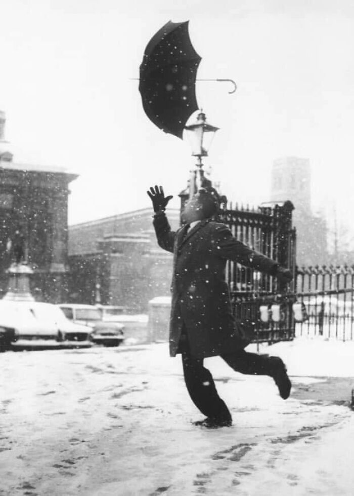 A Man Looses His Umbrella On A Windy And Snowy Day, 1962