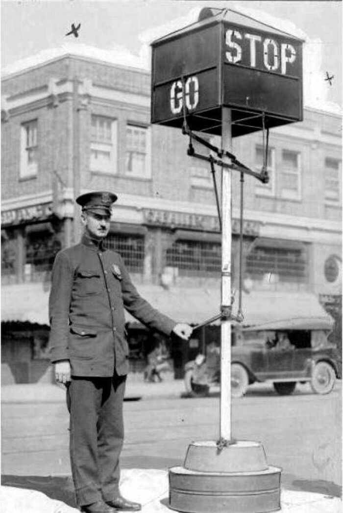 Traffic Officer Operating A Mechanical Traffic Signal, Philadelphia, 1922