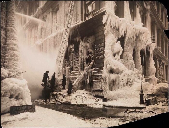 Firefighters Trying To Stop Fire At The Equitable Life Building During A Snowstorm, Manhattan, 1912