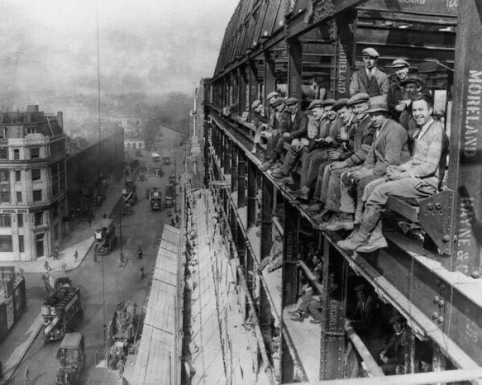 Construction Workers Taking Lunch Break On The Edges Of The Building They're Working On, London, 1929