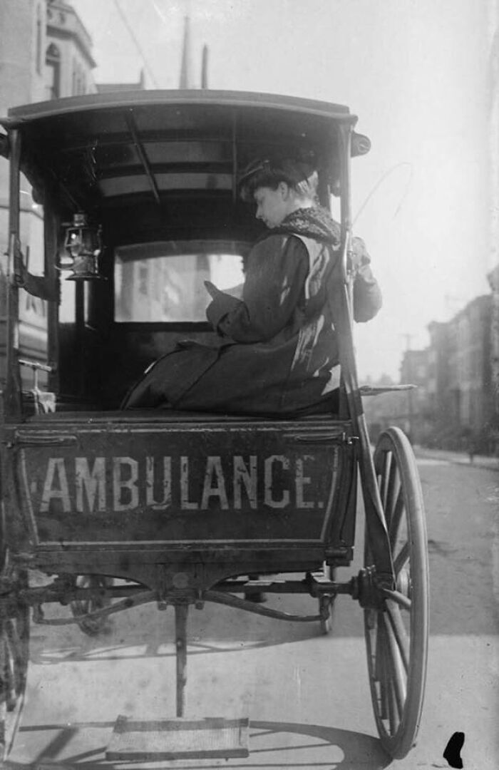 Dr. Elizabeth Bruyn Sits In The Rear Of Her Horse Drawn Ambulance In The United States, 1911