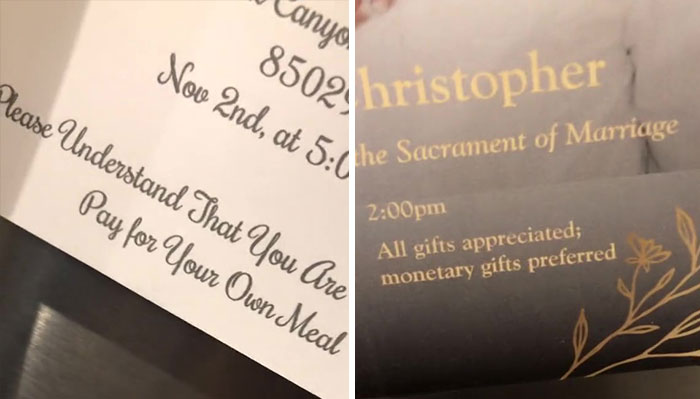 Woman Is Invited To A Wedding And The Invitation Specifies That She Will Have To Pay For Food Herself And Bring Money As A Gift