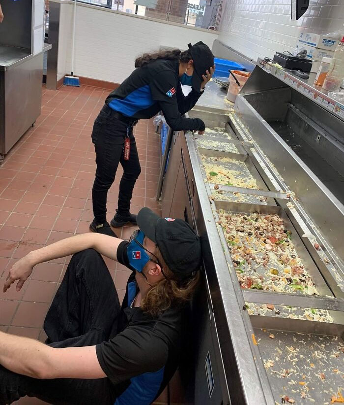 Two Domino's Workers After Their Shift In San Antonio, Texas Today. All Food Gone In 4 Hours