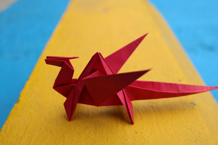 Dragon Made From A Red Piece Of Paper 