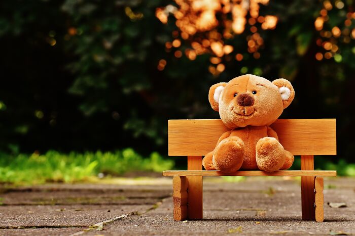 Stuffed Teddy Bear On A Bench 