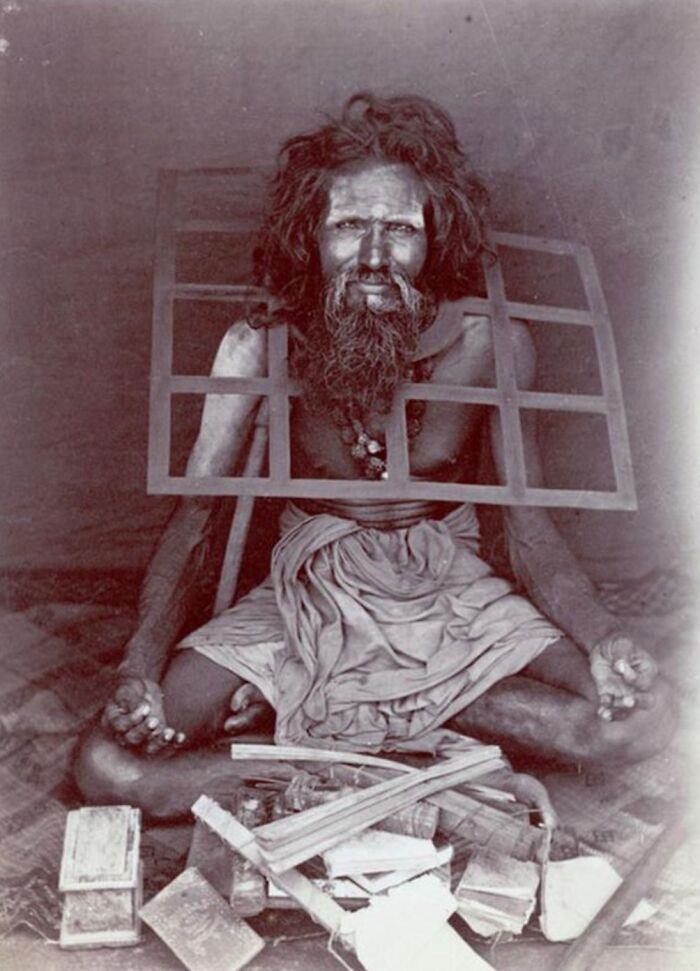 An Indian Ascetic Wearing An Iron Collar Around His Neck So That He Can Never Lie Down 1870s
