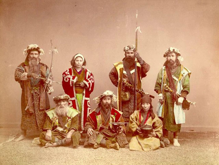 Meeting Of Ainu People. Indigenous People From Northern Japan. Circa. 1900