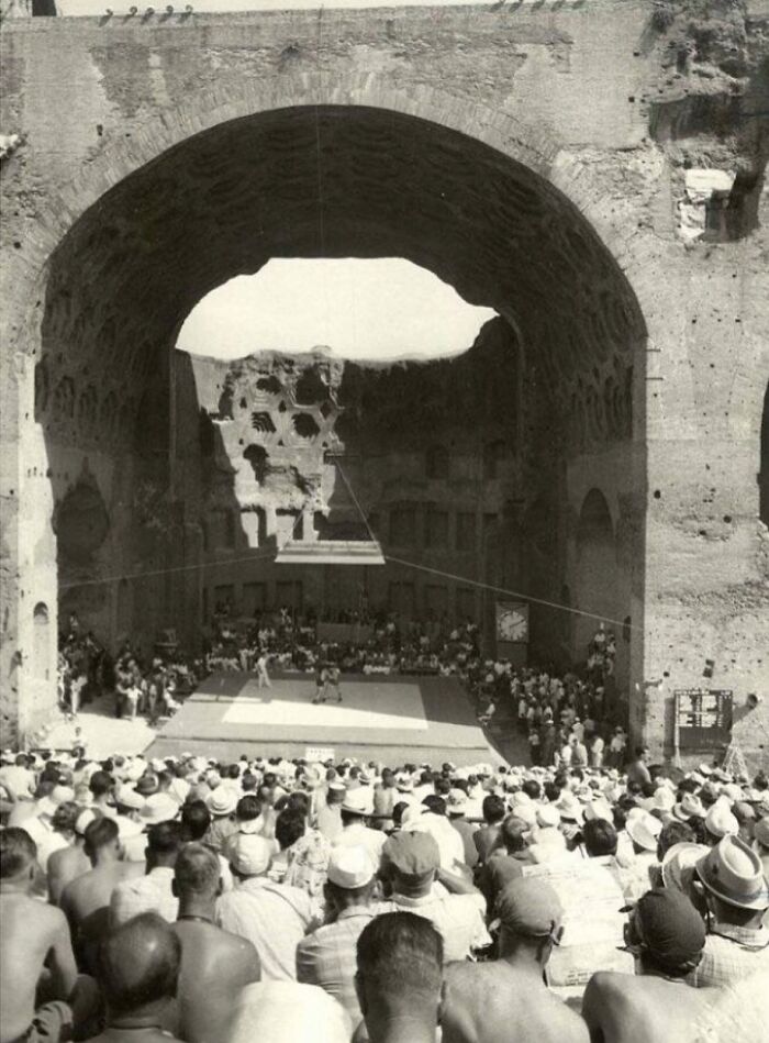 Wrestling In The Remains Of The Basilica Of Maxentius And Constantine At The 1960 Summer Olympics Games. Rome, Italy, 1960