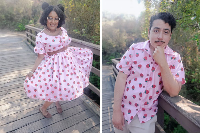 Made Myself A Strawberry Dress Of My Dreams, Along With A Matching Shirt For My Husband!