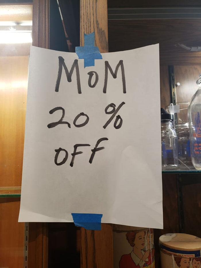 "Mom 20% Off" This Can Be Taken In So Many Ways. I Spotted This At A Local Antique Mall In Allentown, Pa