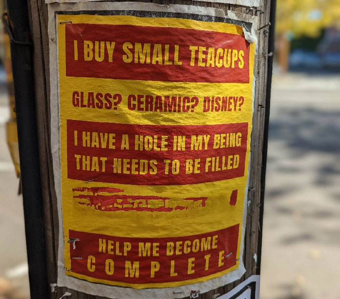 Someone Very Enthusiastic About Teacups Has Been Posting These Flyers. Phone Number Blurred Out