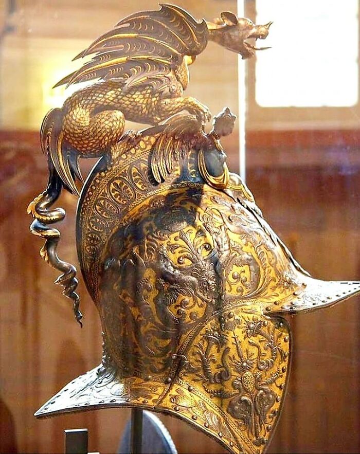 Renaissance Period, 1560-1570. The Extraordinary Parade Steel Gilt Burgonet Chimera Helmet Created For The Wedding Of The Duke Of Alba