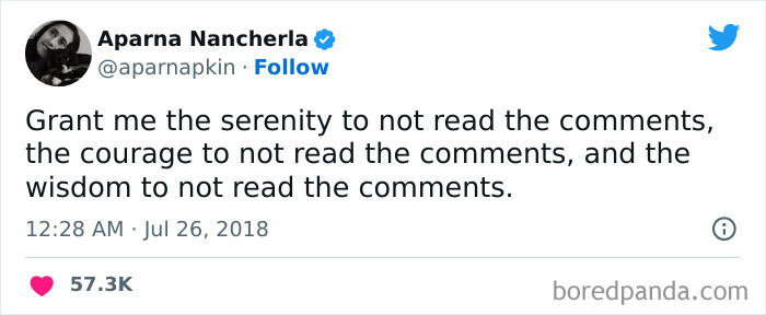 Tweet about not read the comments