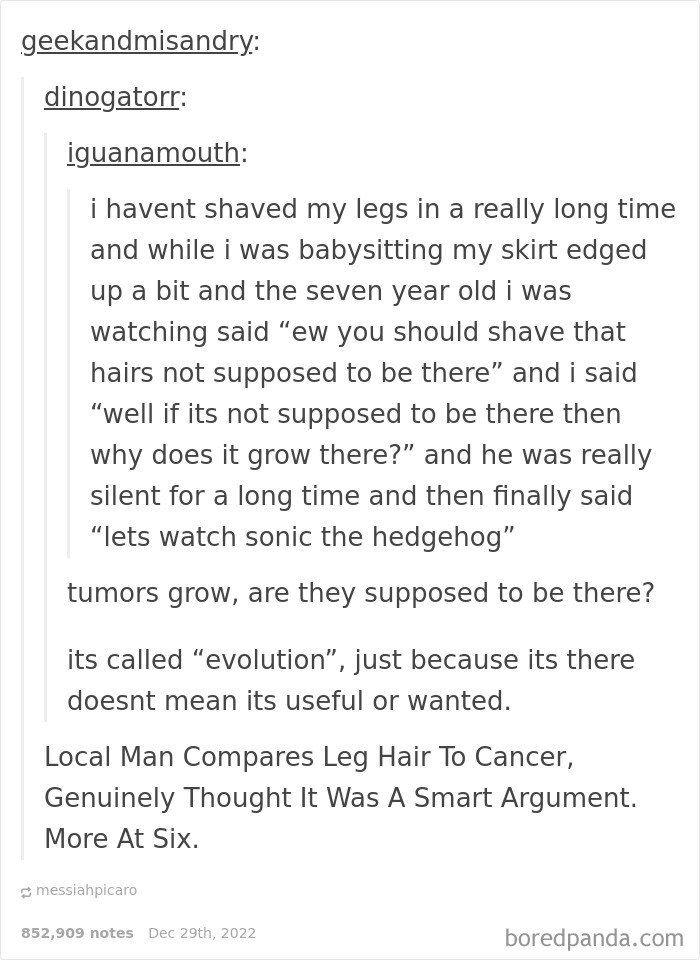 “Local Man Compares Leg Hair To Cancer...”