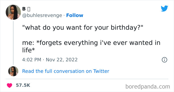 Tweet about birthday presents