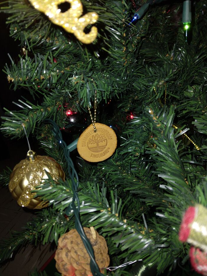 This Timberland Boot Tag, Put It On The Tree A Few Years Ago And It's Been Part Of Our Ornament Selection Ever Since Lol