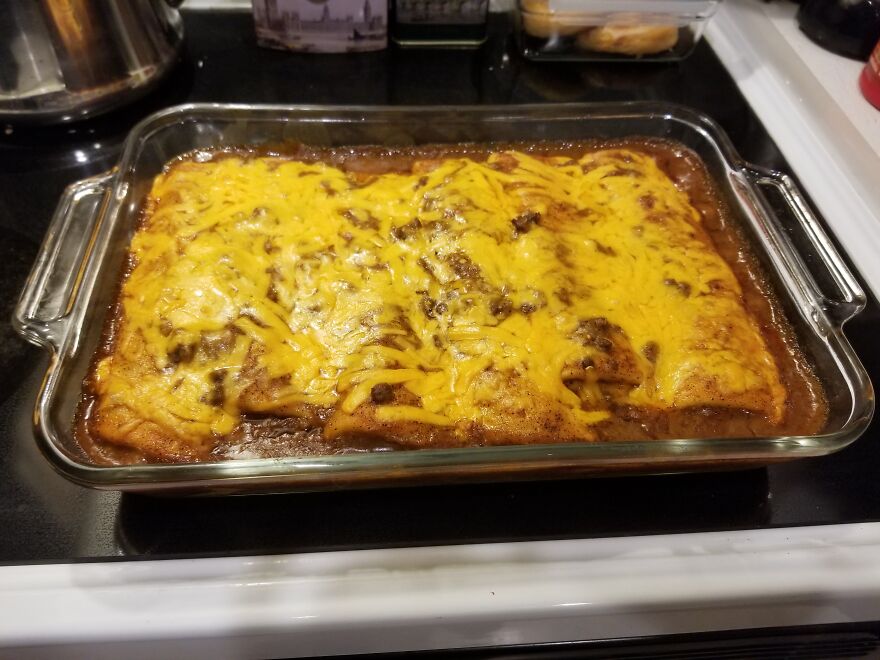My Homemade Enchiladas. It's My Signature Casserole And I'm Making It Today. I. Do. Not. Skimp. On. The. Cheese