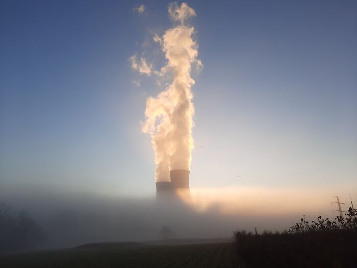 Cooling Towers On A Foggy Morning