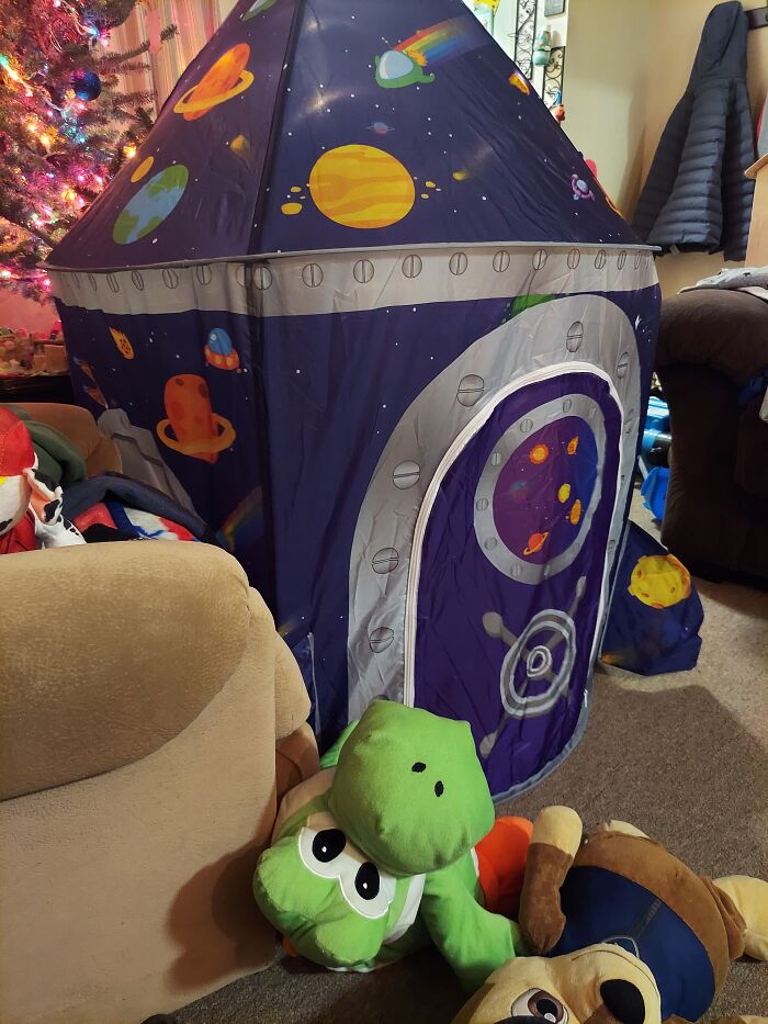 Safe Space Tent For My Autistic Son... My Sister Gifted Him His Own Safe Space Because My Son Said "I Want To Go To Space In A Dump Truck!". First Time In A Long Time I Hugged My Sister For Thinking Of My Son Like This