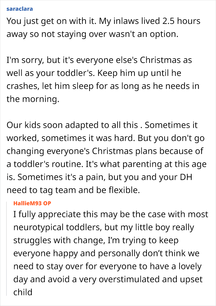 Mom Asks If She's Being Unreasonable For Thinking About 'Canceling Christmas' At Her In-Laws, So As To Not Disrupt Son's Daily Routine Mom Asks If She's Being Unreasonable For Thinking About 'Canceling Christmas' At Her In-Laws, So As To Not Disrupt Son's Daily Routine