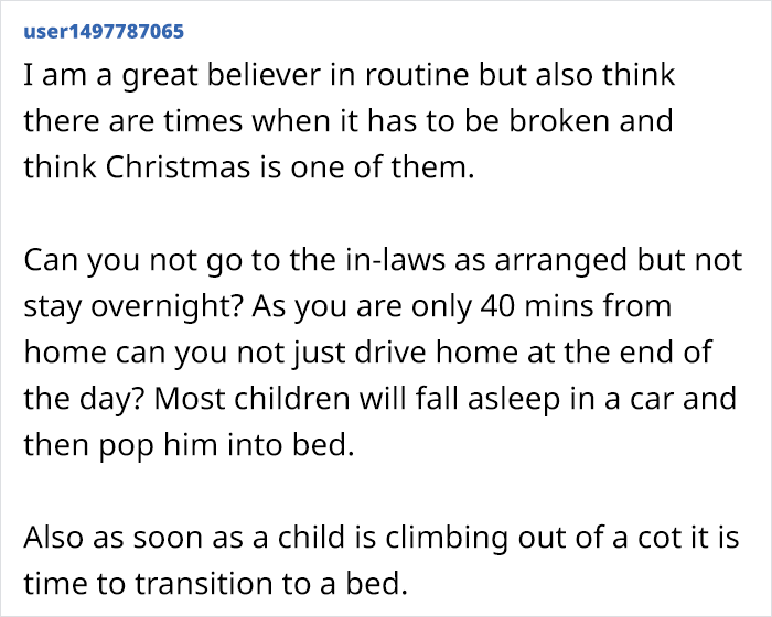 Mom Asks If She's Being Unreasonable For Thinking About 'Canceling Christmas' At Her In-Laws, So As To Not Disrupt Son's Daily Routine Mom Asks If She's Being Unreasonable For Thinking About 'Canceling Christmas' At Her In-Laws, So As To Not Disrupt Son's Daily Routine