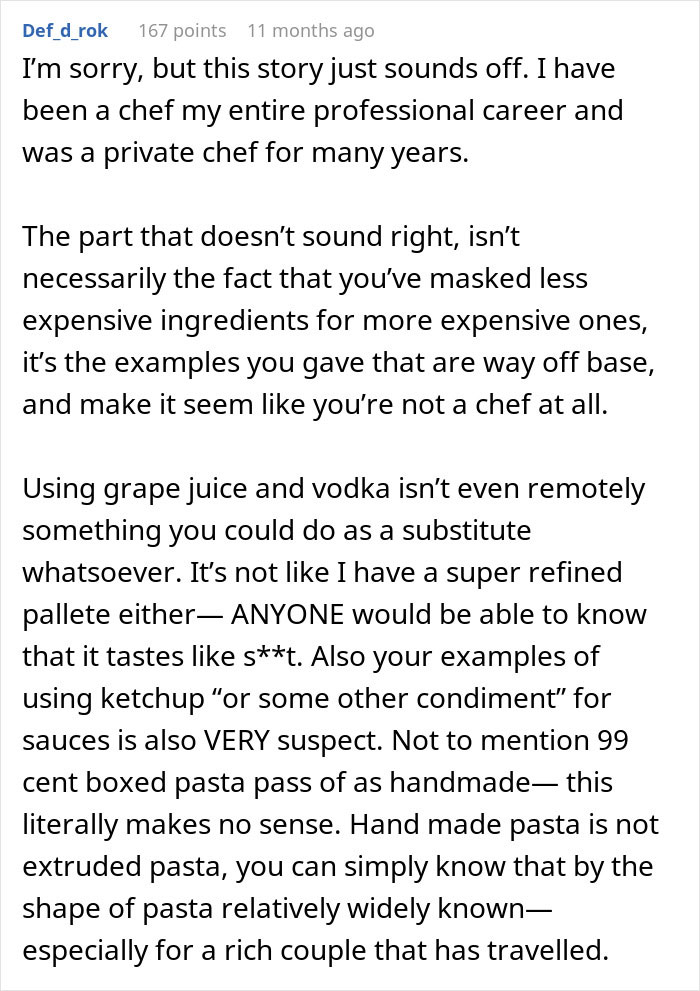 "I'm Worried That One Day They Will Find Out": Personal Chef To An Upper-Class Family Confesses About How They Really Cook Their Food "I'm Worried That One Day They Will Find Out": Personal Chef To An Upper-Class Family Confesses About How They Really Cook Their Food