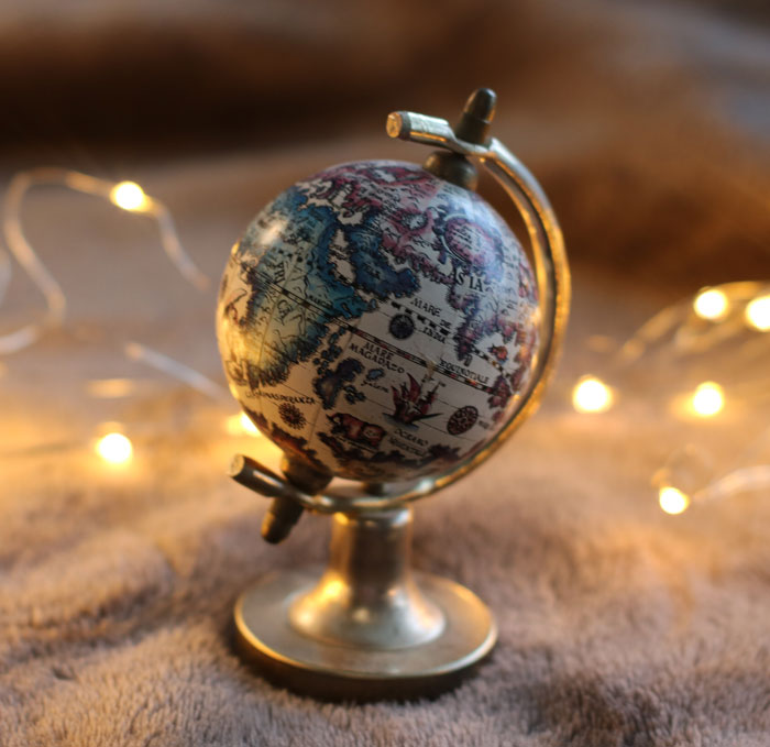 close up view of a little globe