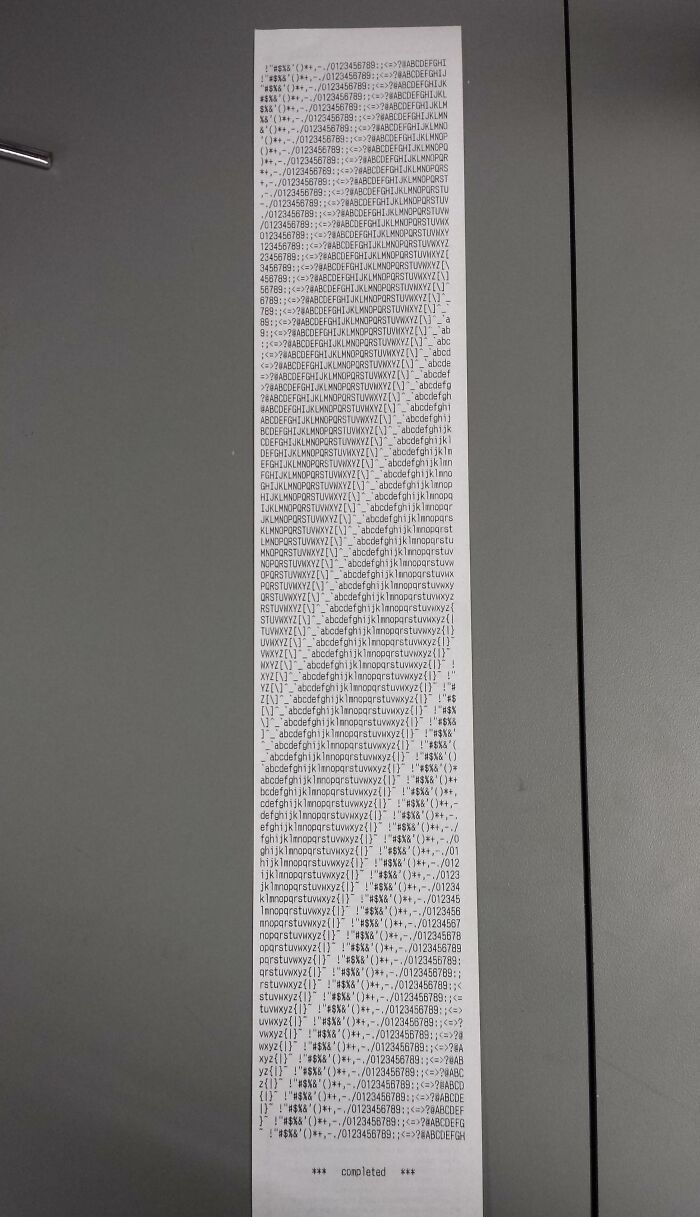 We Had To Hard Reset A Receipt Printer At My Job, And This Is What It Prints Out To Confirm Everything Is Back In Order