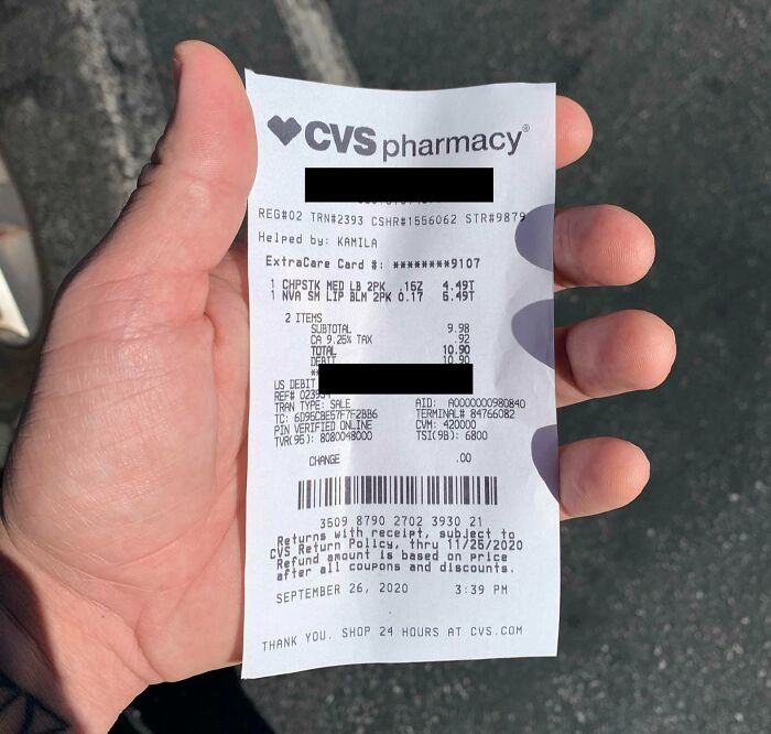 I Received A Regular-Sized Receipt From CVS Today