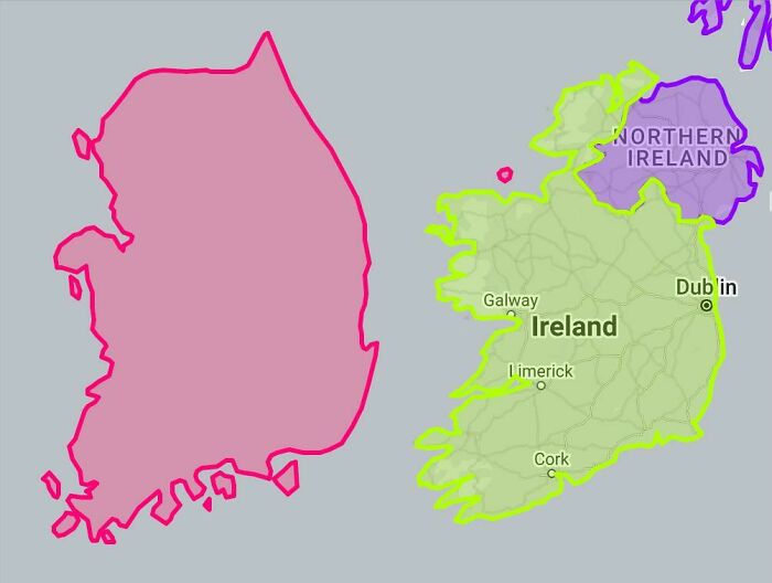 South Korea (Population 52m) Is Roughly The Same Size As Ireland (Population 7m, Whole Island)