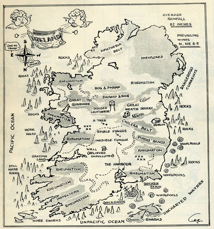 Ww2 Map Of Ireland To Deter Invaders; Published In The Irish Satirical Magazine ‘The Dublin Opinion’ In August 1940