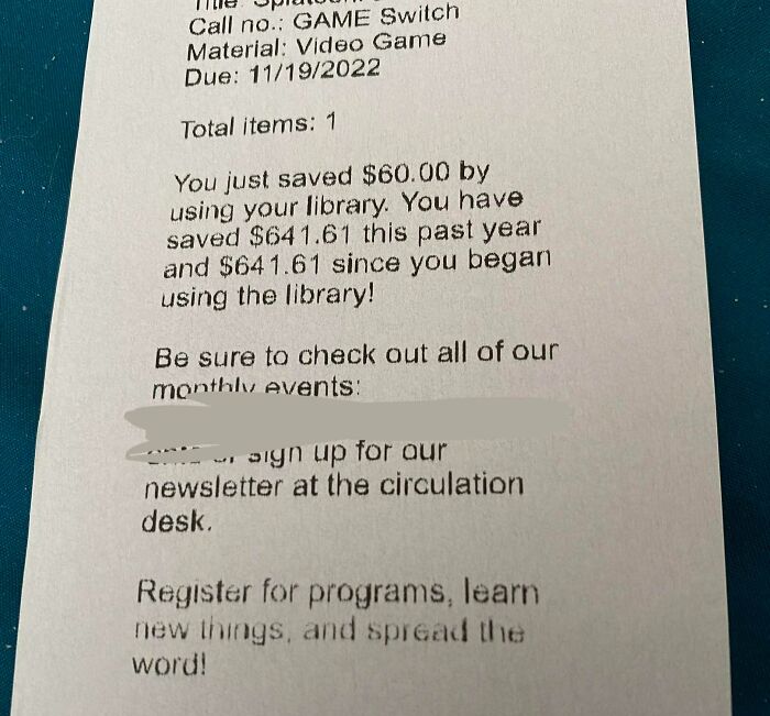 My Library Receipt Shows How Much Money I’ve Saved By Using The Library