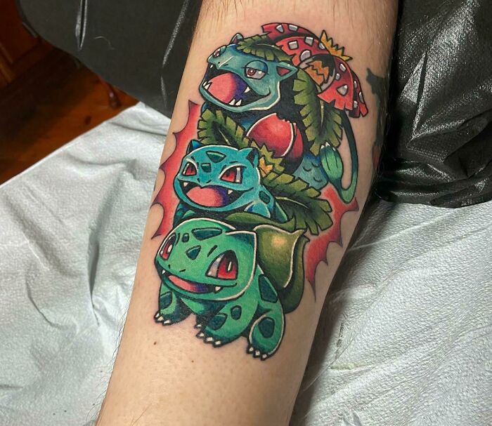 Three Venusaur Pokémons tattoo