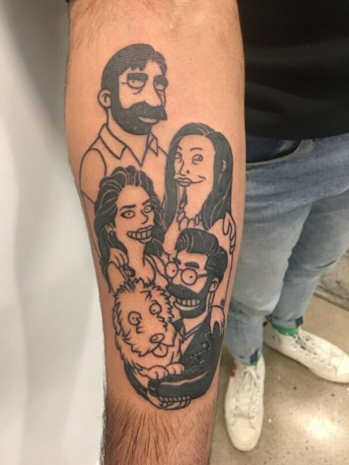 A Simpsons style family tattoo