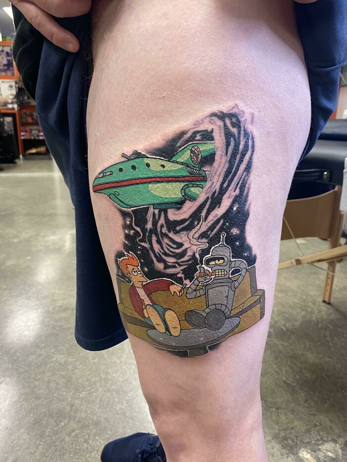 Spaced Out Futurama - Fry And Bender Chillin By Jerry Patton Geekster’s Ink Legends Vancouver, Washington