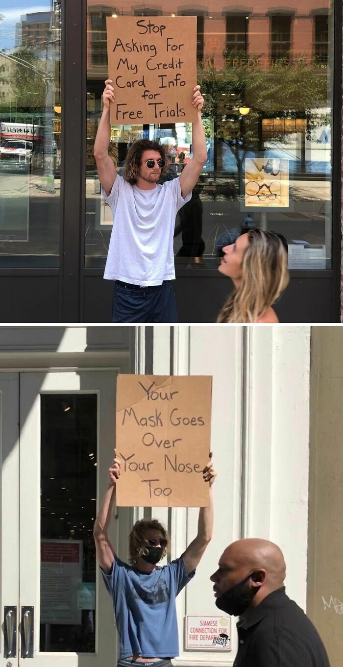 Dude Keeps Protesting Annoying Everyday Things With Funny Signs