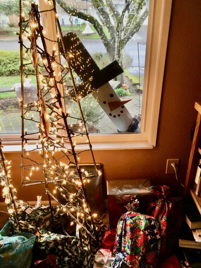  Las decoraciones navideñas de mi tía se volaron por una tormenta con viento y hoy se despertó con esto 