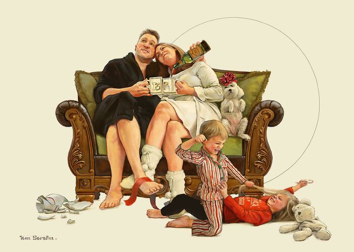Cada año ilustro la tarjeta de Navidad de la familia de mi hermana al estilo de Norman Rockwell. ¡Aquí está la de este año!