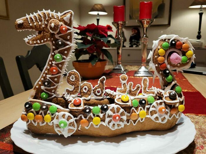 Merry Christmas From Norway - Viking Boat Gingerbread We Made