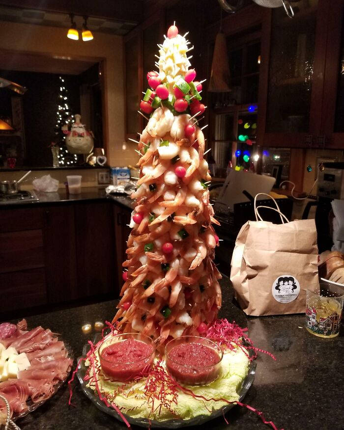 Wanted To Share My Family's Take On Christmas. Meet The Shrimp Tree