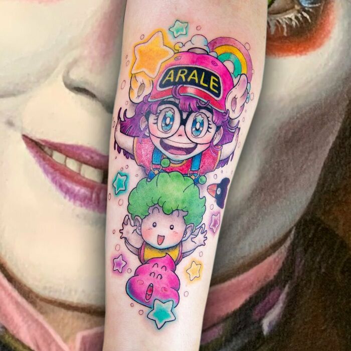 Arale Chan from Dr. Slump arm tattoo