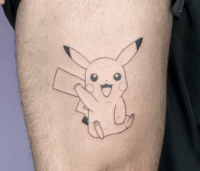 Pikachu from Pokémon fine line tattoo