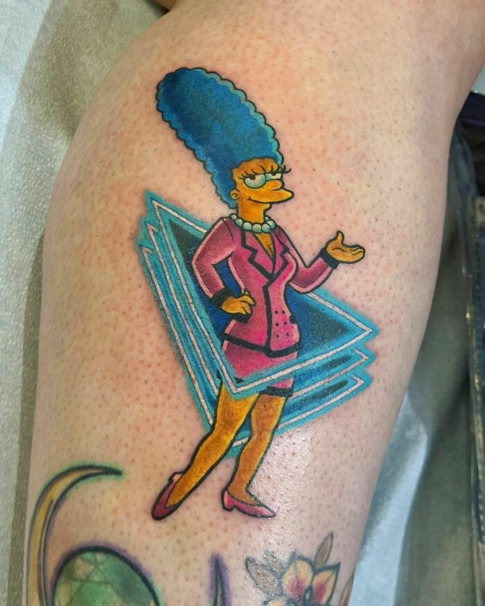 Marge from "The Simpsons" wearing pink suit tattoo 