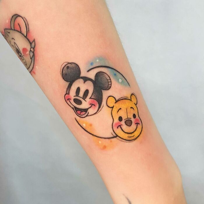 Mickey Mouse And Winnie-The-Pooh Tattoo