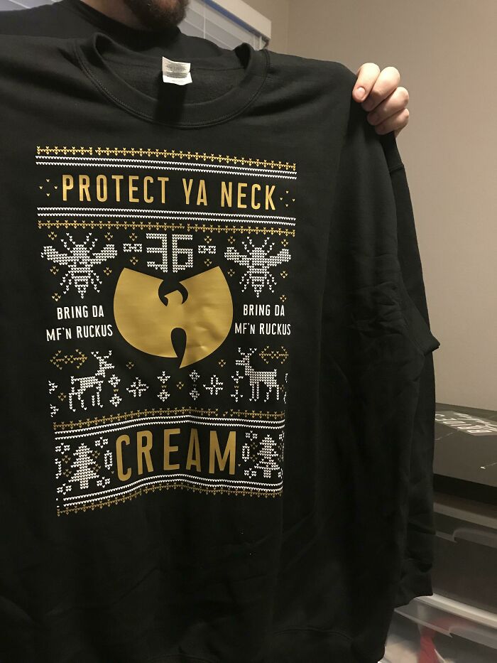 Vinyl Wu-Tang Christmas Sweater My Friend Made. He Hand-Drew Each Section And Pressed It In Pieces