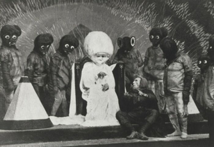 Fotograma de la película británica First Men On The Moon, de 1919. Hoy en día, es una película perdida
