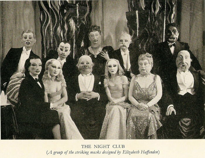 The Original Cast Of J.b. Priestley's 1939 Play "Johnson Over Jordan". It Is About A Dead Man Looking Over His Life From Limbo, And Requires The Cast To Wear Elaborate Masks
