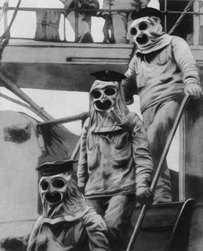 Austro-Hungarian Sailors Wearing Anti-Flash Protection Gear, Designed To Protect The Wearer From Short-Duration Flame Exposure And Heat, 1916
